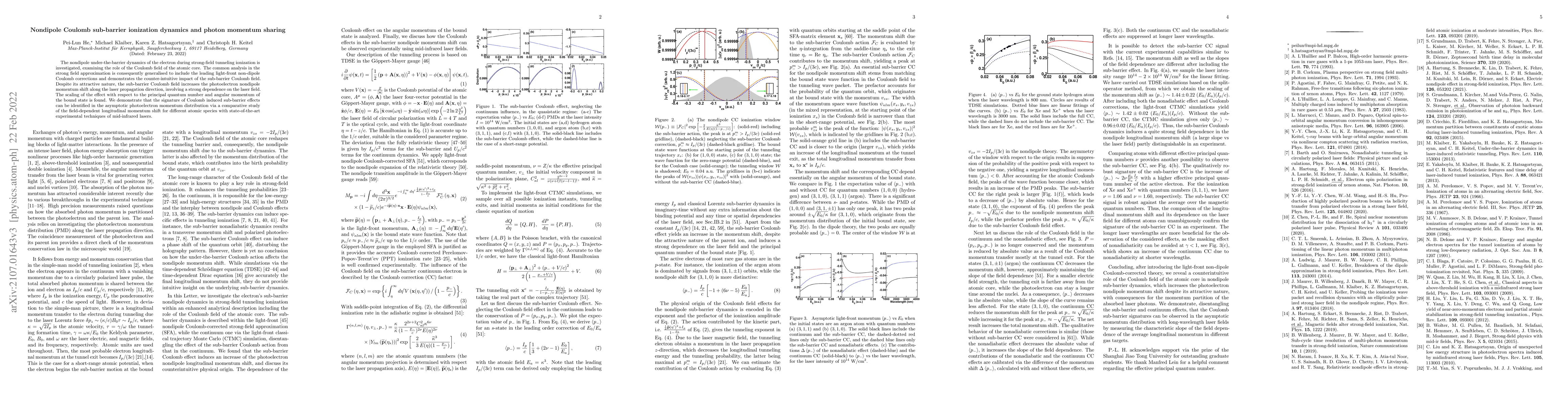 Thumbnail for Nondipole Coulomb sub-barrier ionization dynamics and photon momentum
  sharing
