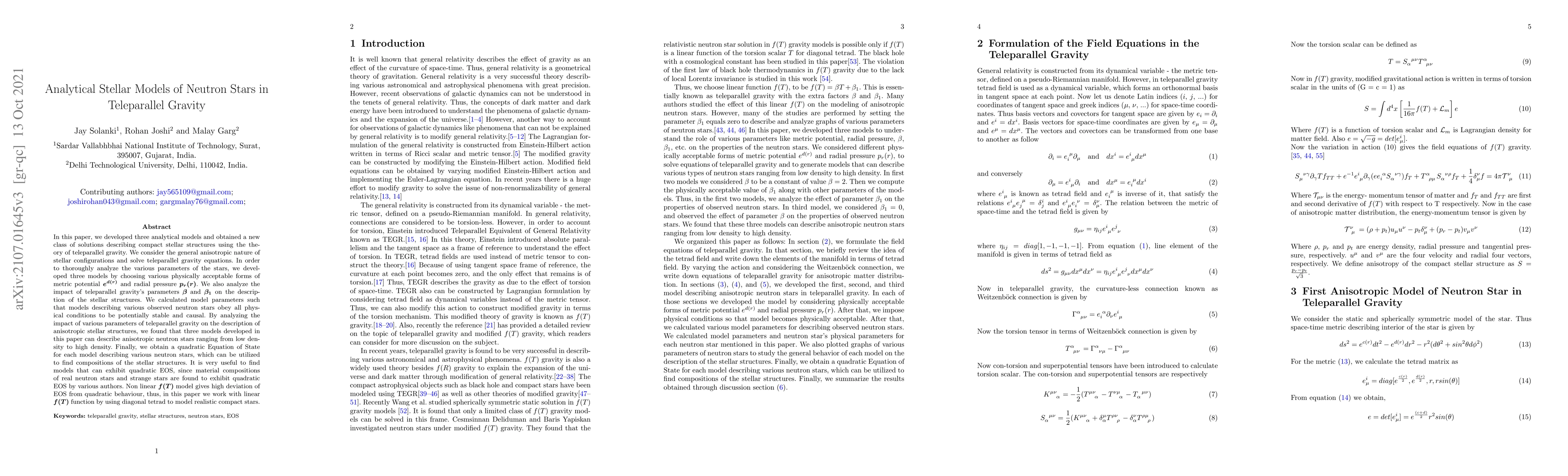 Thumbnail for Analytical Stellar Models of Neutron Stars in Teleparallel Gravity