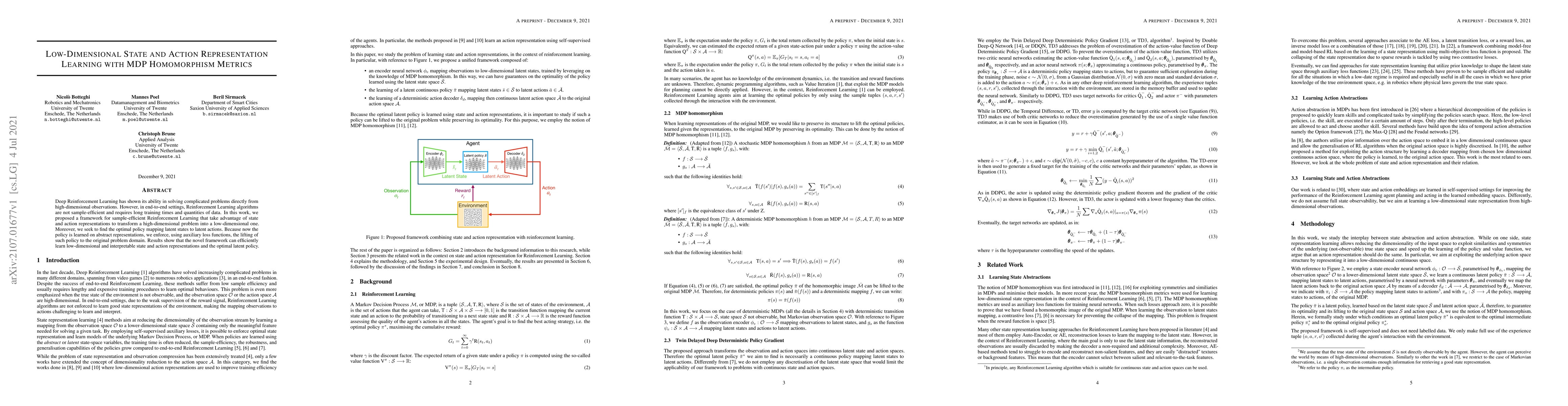 Thumbnail for Low-Dimensional State and Action Representation Learning with MDP
  Homomorphism Metrics
