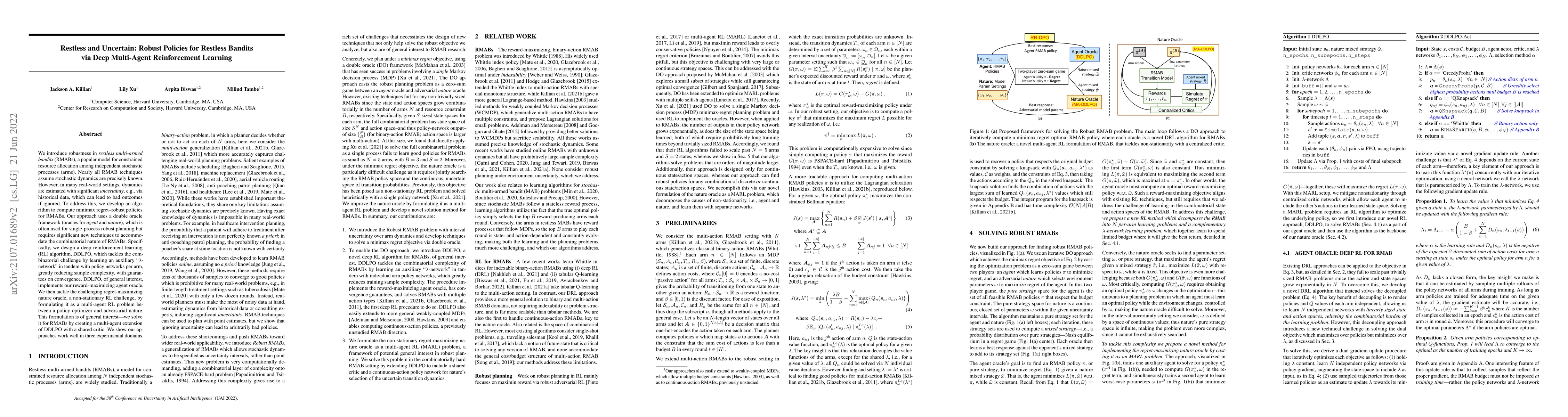 Thumbnail for Restless and Uncertain: Robust Policies for Restless Bandits via Deep
  Multi-Agent Reinforcement Learning