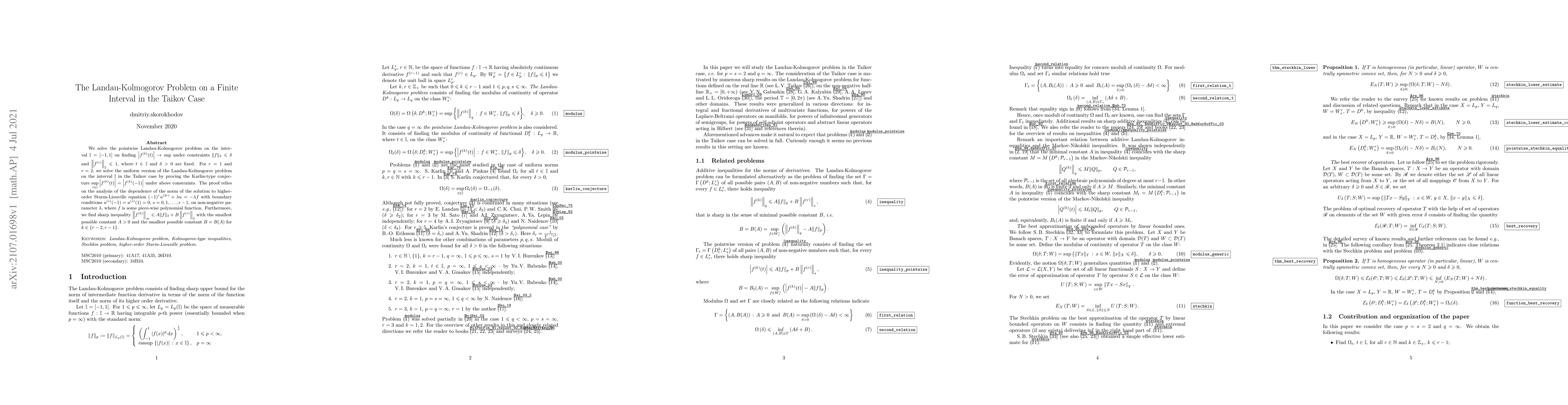 Thumbnail for The Landau-Kolmogorov Problem on a Finite Interval in the Taikov Case