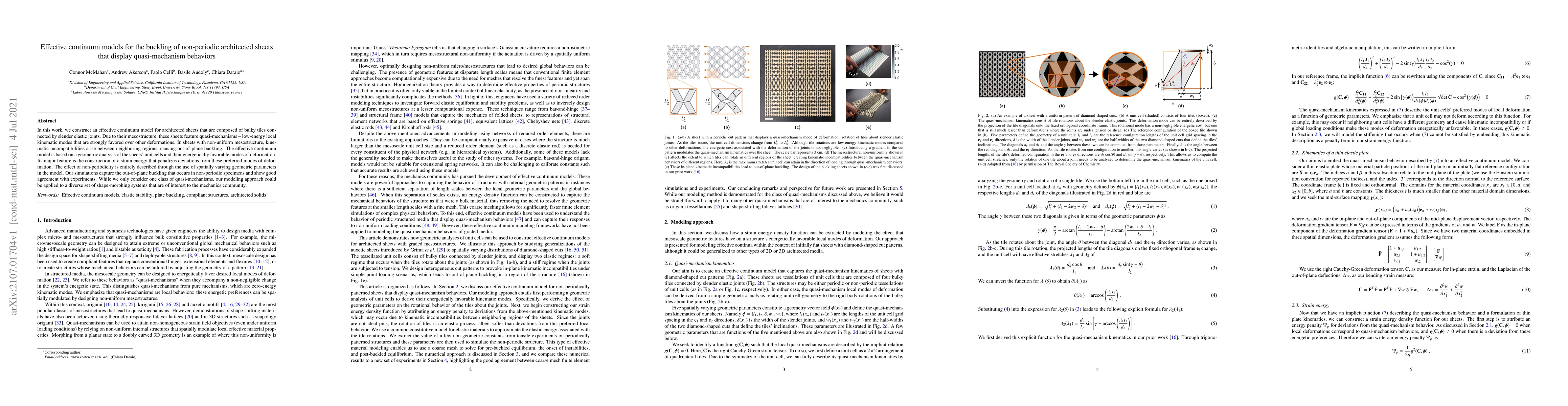 Thumbnail for Effective continuum models for the buckling of non-periodic architected
  sheets that display quasi-mechanism behaviors