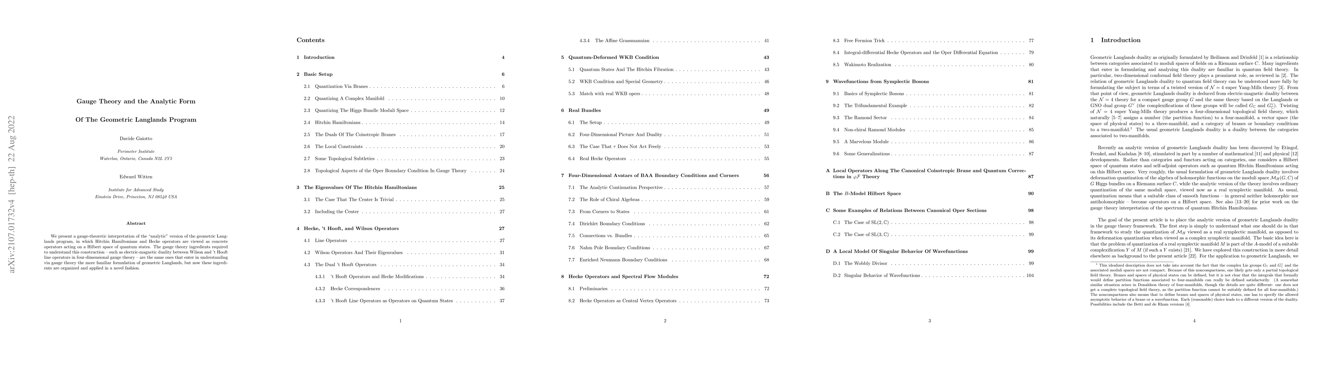 Thumbnail for Gauge Theory and the Analytic Form of the Geometric Langlands Program