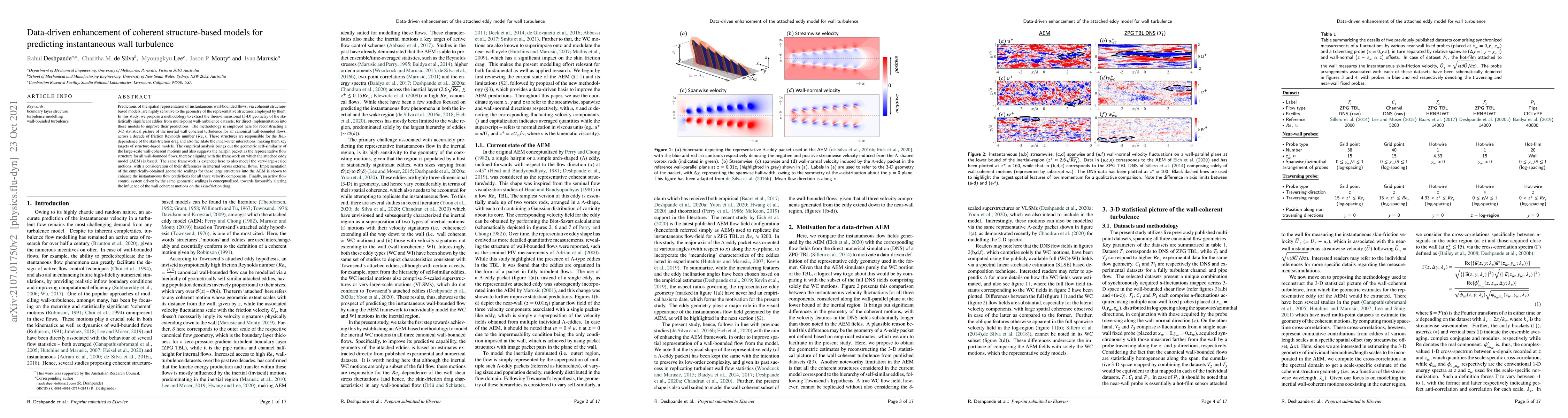 Thumbnail for Data-driven enhancement of coherent structure-based models for
  predicting instantaneous wall turbulence