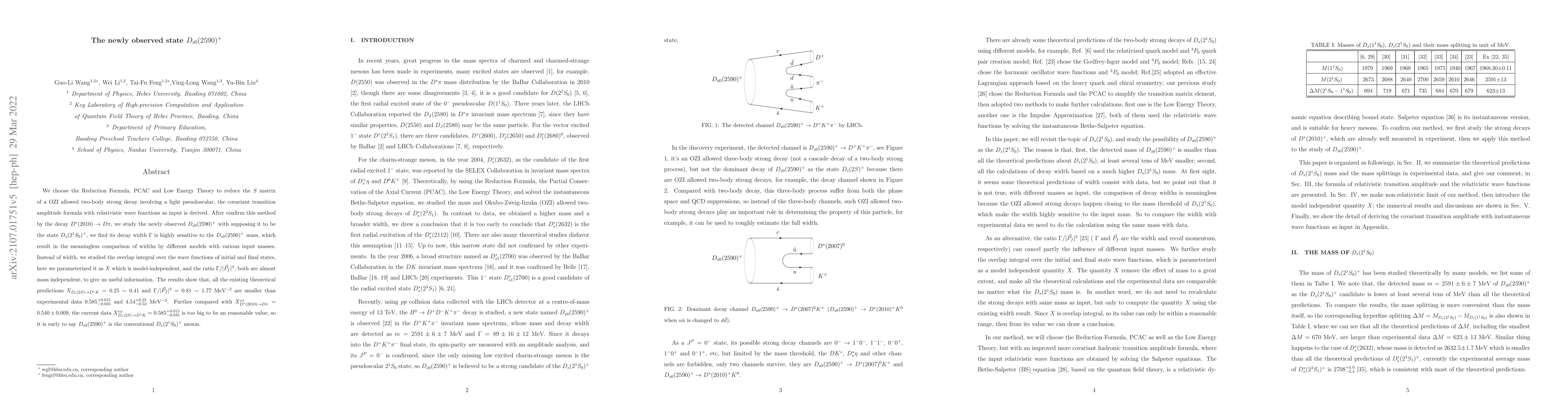 Thumbnail for The newly observed state $D_{s0}(2590)^{+}$