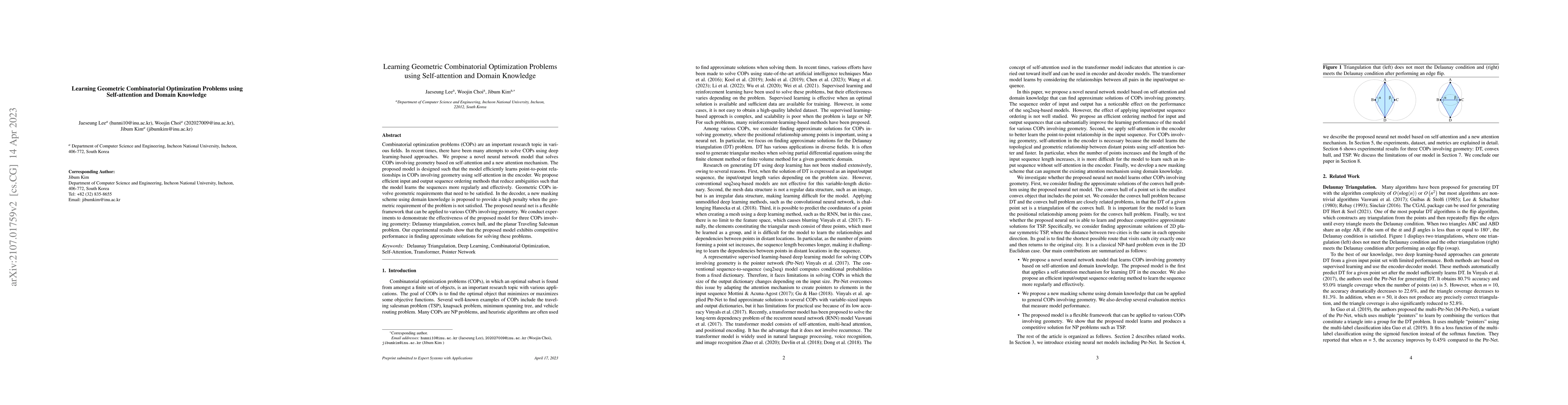 Thumbnail for Learning Geometric Combinatorial Optimization Problems using
  Self-attention and Domain Knowledge