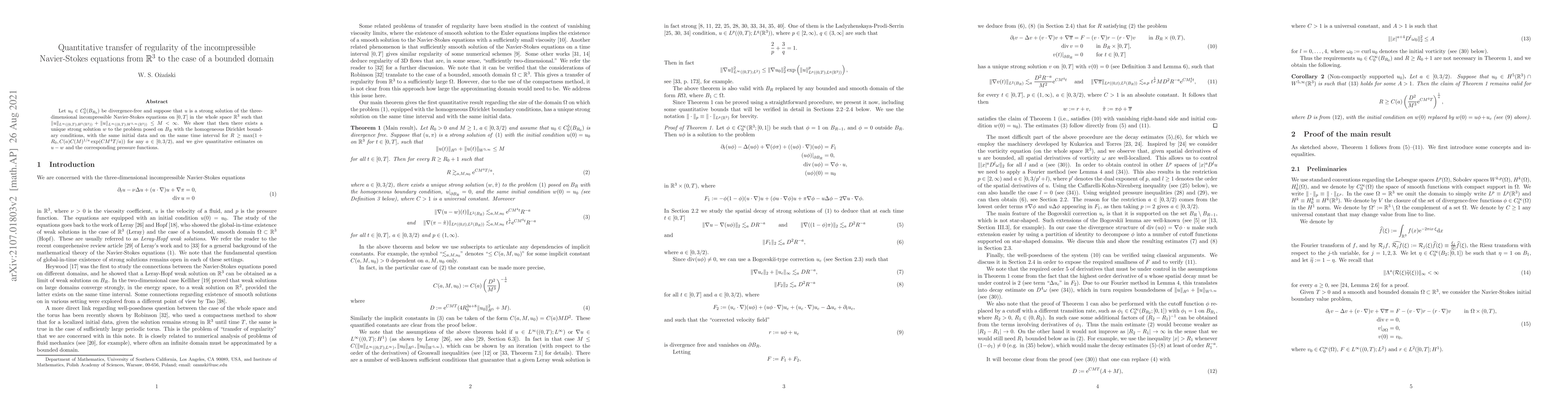 Thumbnail for Quantitative transfer of regularity of the incompressible Navier-Stokes
  equations from $\mathbb{R}^3$ to the case of a bounded domain