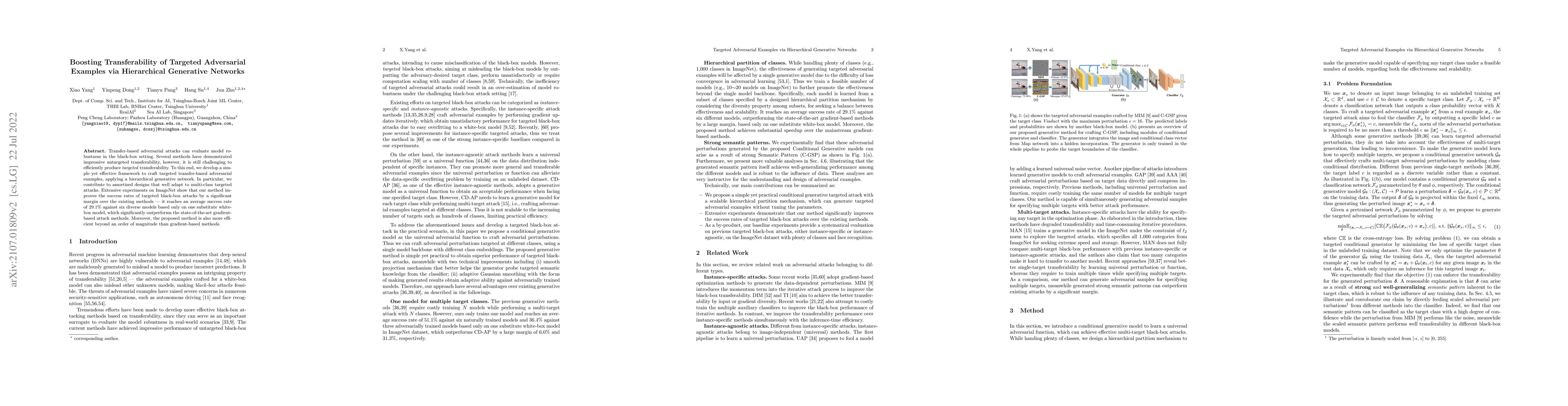 Thumbnail for Boosting Transferability of Targeted Adversarial Examples via
  Hierarchical Generative Networks