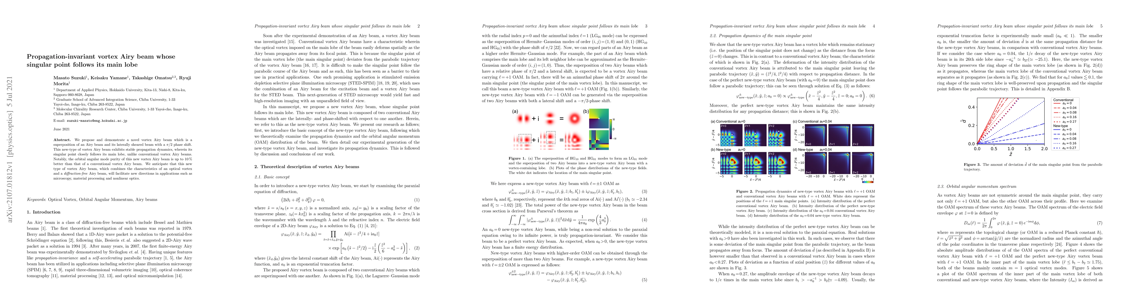 Thumbnail for Propagation-invariant vortex Airy beam whose singular point follows its
  main lobe
