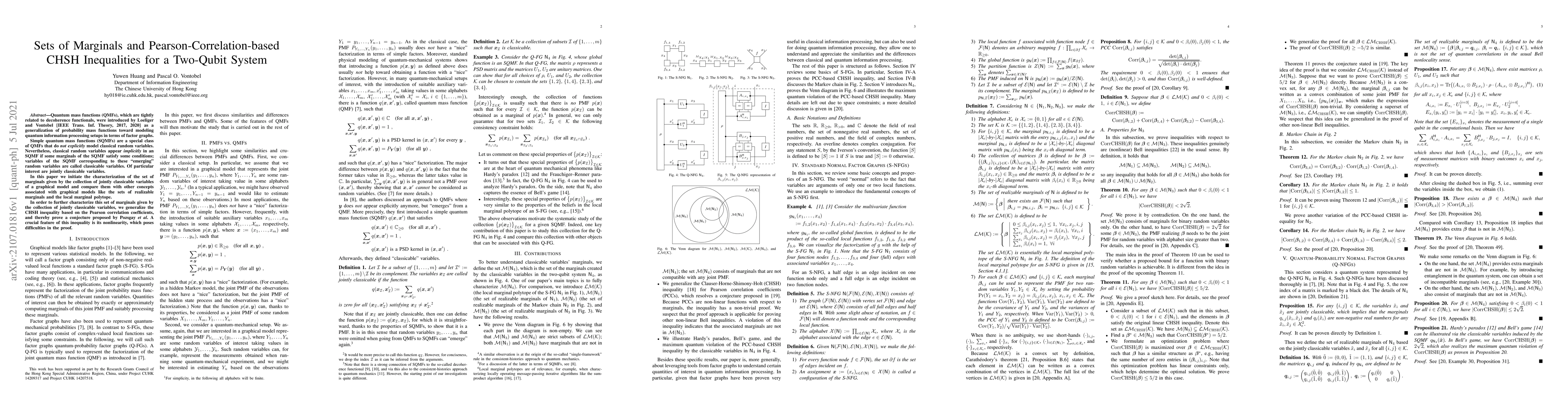 Thumbnail for Sets of Marginals and Pearson-Correlation-based CHSH Inequalities for a
  Two-Qubit System