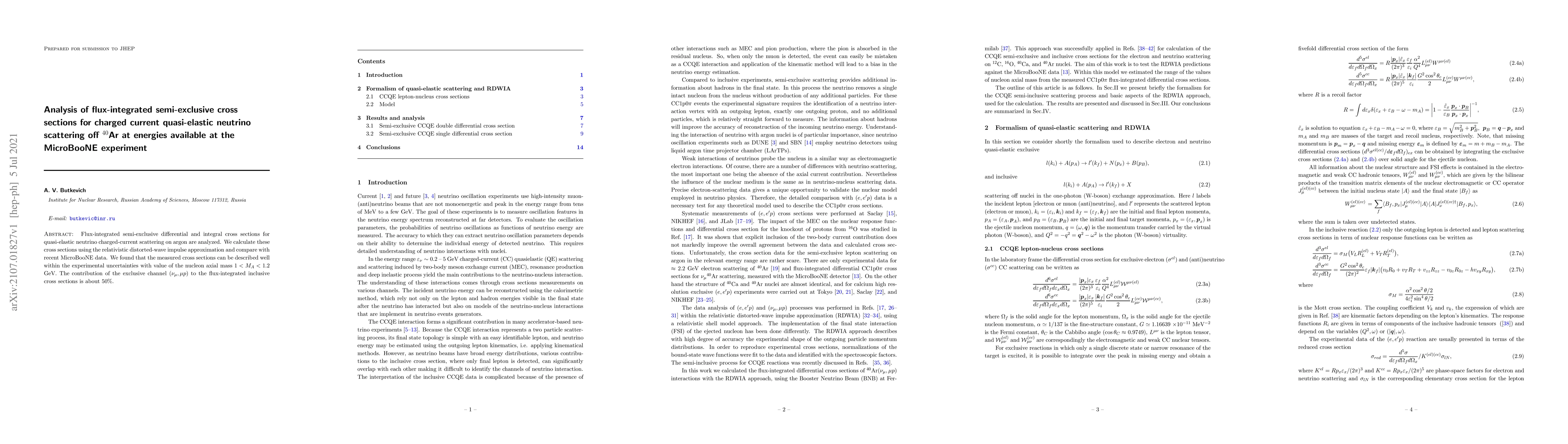 Thumbnail for Analysis of flux-integrated semi-exclusive cross sections for charged
  current quasi-elastic neutrino scattering off 40Ar at energies available at
  the MicroBooNE experiment