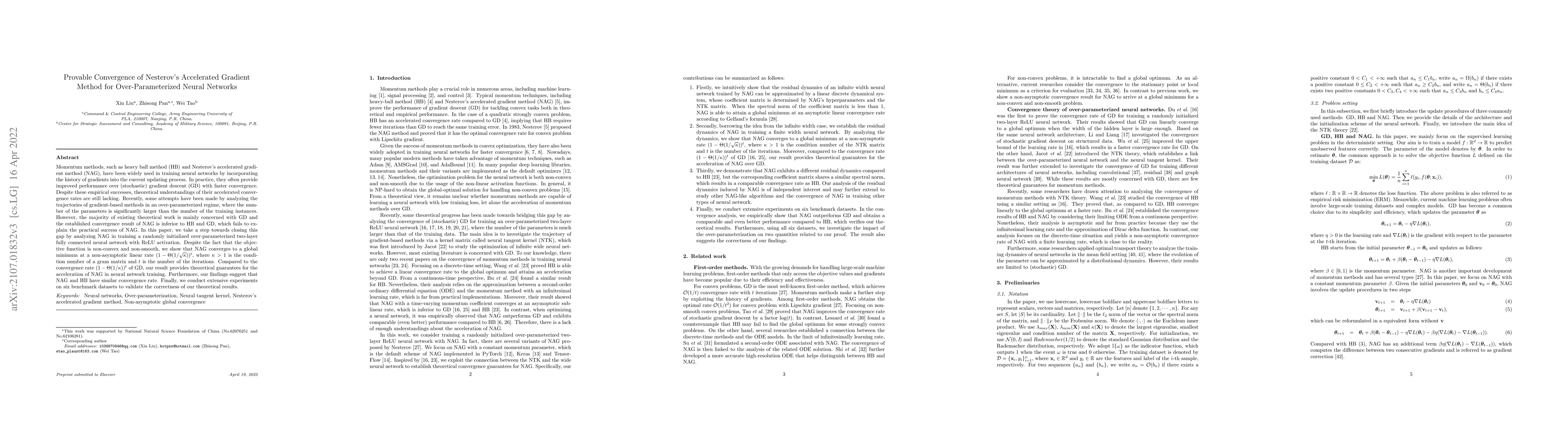 Thumbnail for Provable Convergence of Nesterov's Accelerated Gradient Method for
  Over-Parameterized Neural Networks