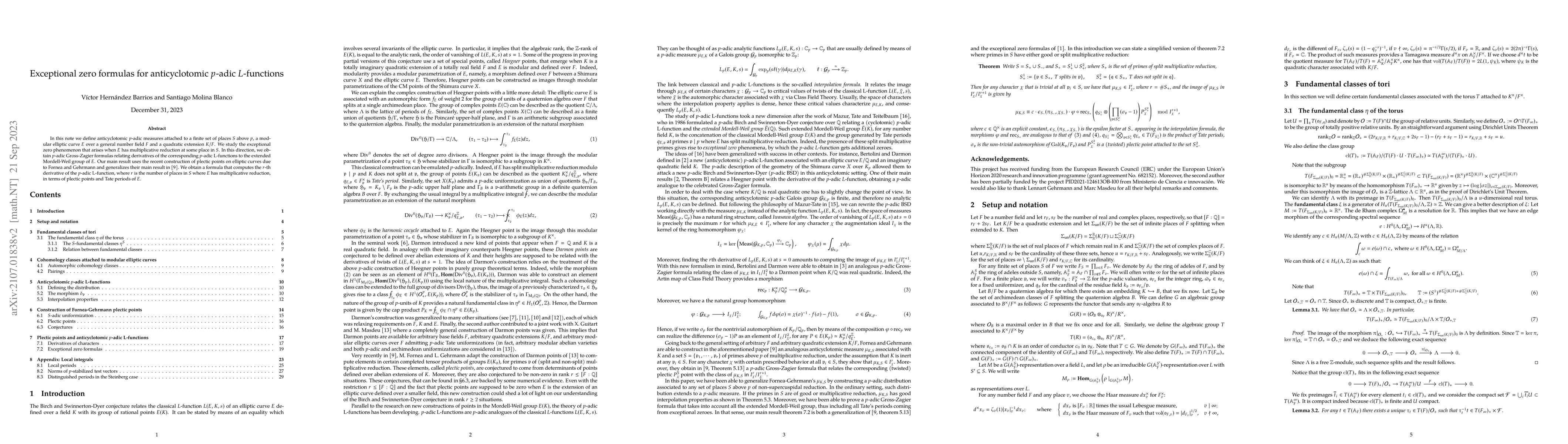 Thumbnail for Exceptional zero formulas for anticyclotomic p-adic L-functions