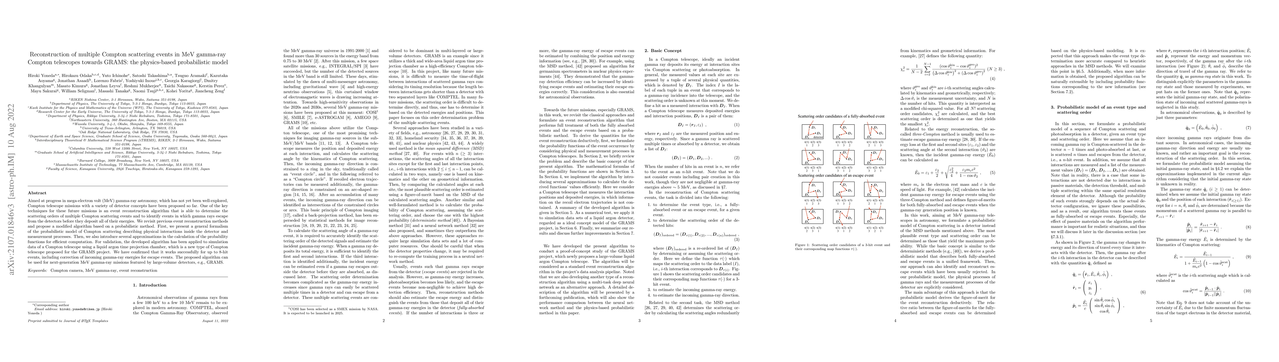 Thumbnail for Reconstruction of multiple Compton scattering events in MeV gamma-ray
  Compton telescopes towards GRAMS: the physics-based probabilistic model