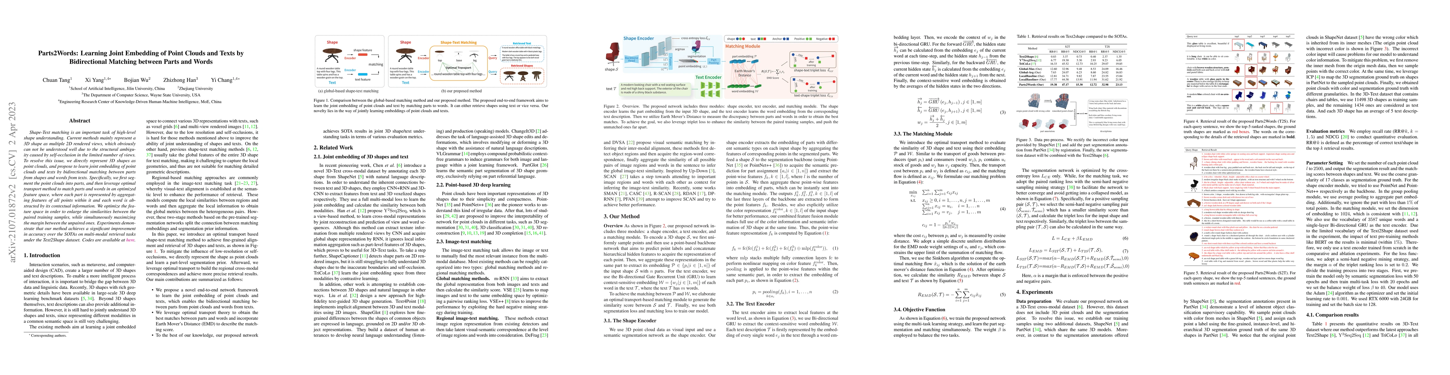 Thumbnail for Parts2Words: Learning Joint Embedding of Point Clouds and Texts by
  Bidirectional Matching between Parts and Words