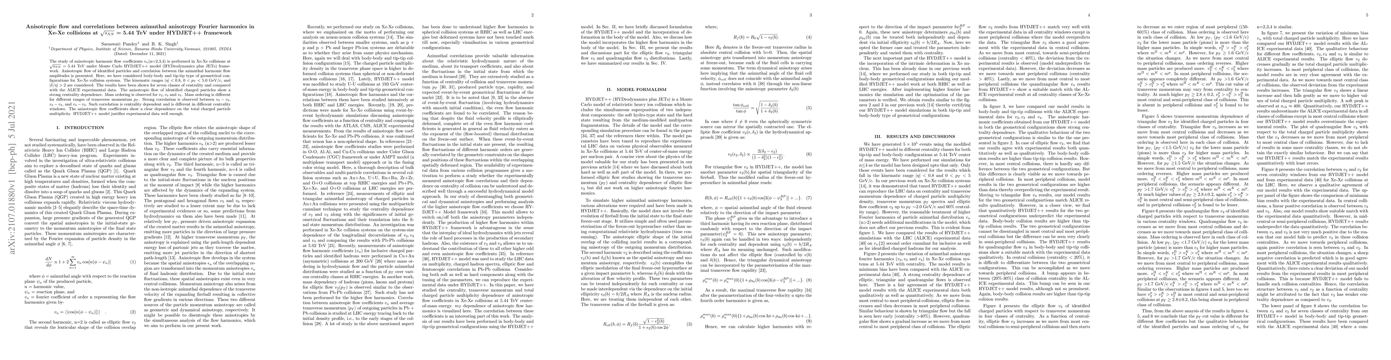 Thumbnail for Anisotropic flow and correlations between azimuthal anisotropy Fourier
  harmonics in Xe-Xe collisions at $\sqrt{s_{NN}}$ = 5.44 TeV under HYDJET++
  framework