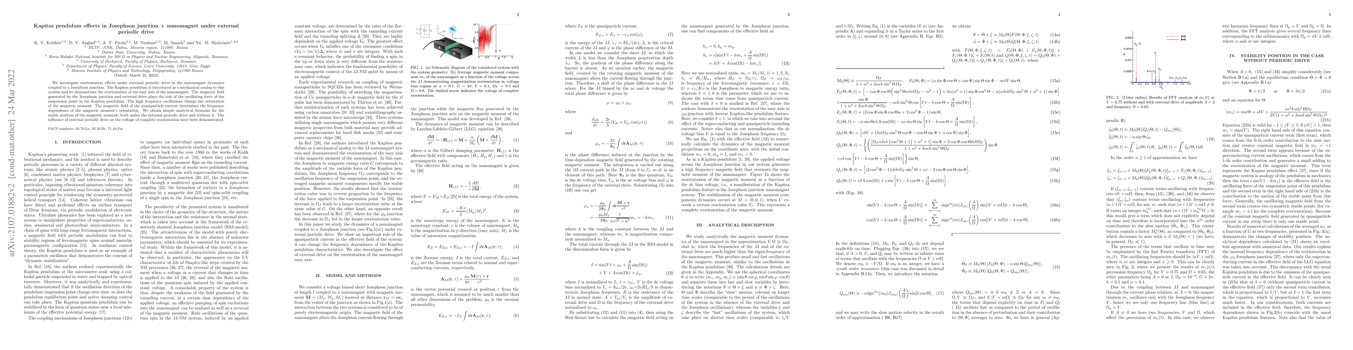 Thumbnail for Kapitsa pendulum effects in Josephson junction + nanomagnet under
  external periodic drive