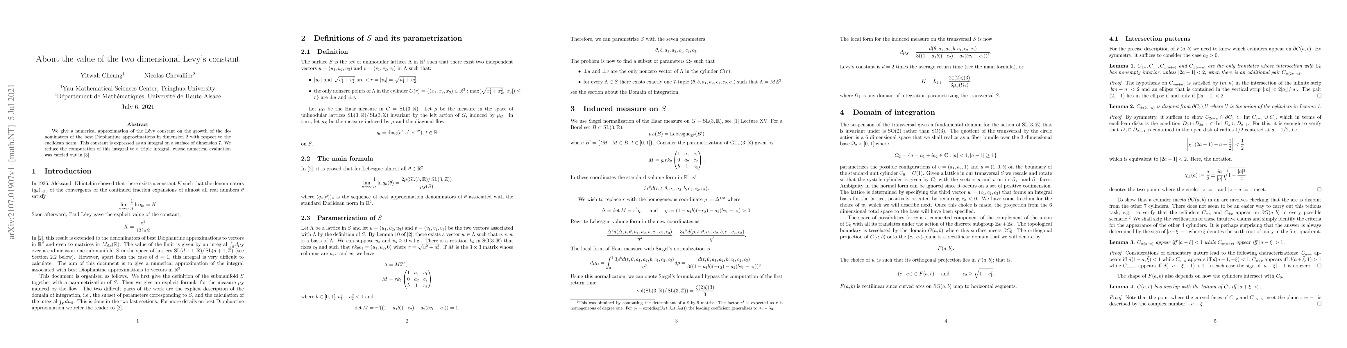 Thumbnail for About the value of the two dimensional Levy's constant