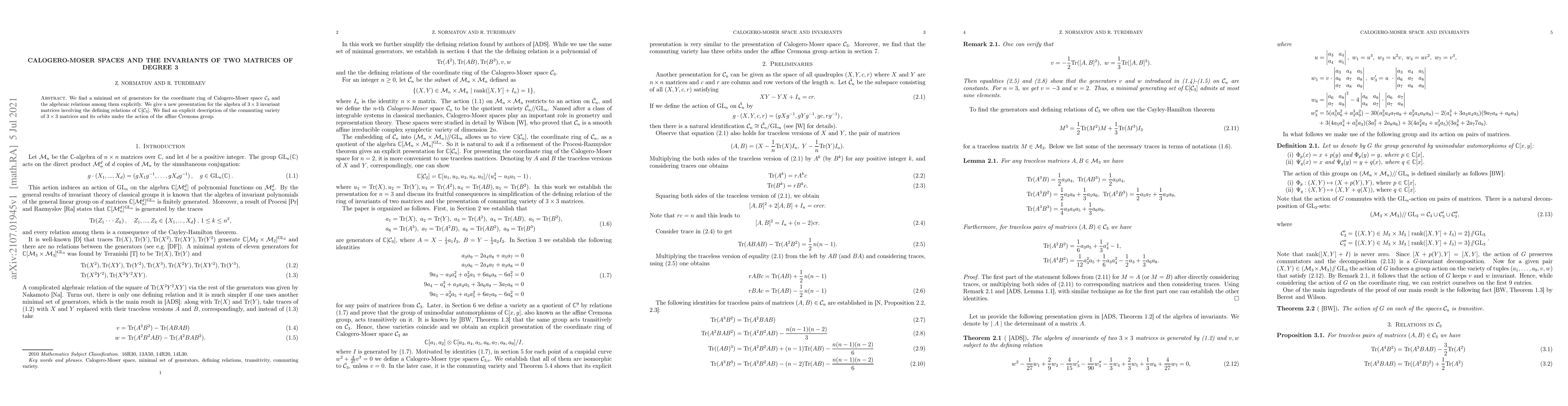 Thumbnail for Calogero-Moser spaces and the invariants of two matrices of degree 3
