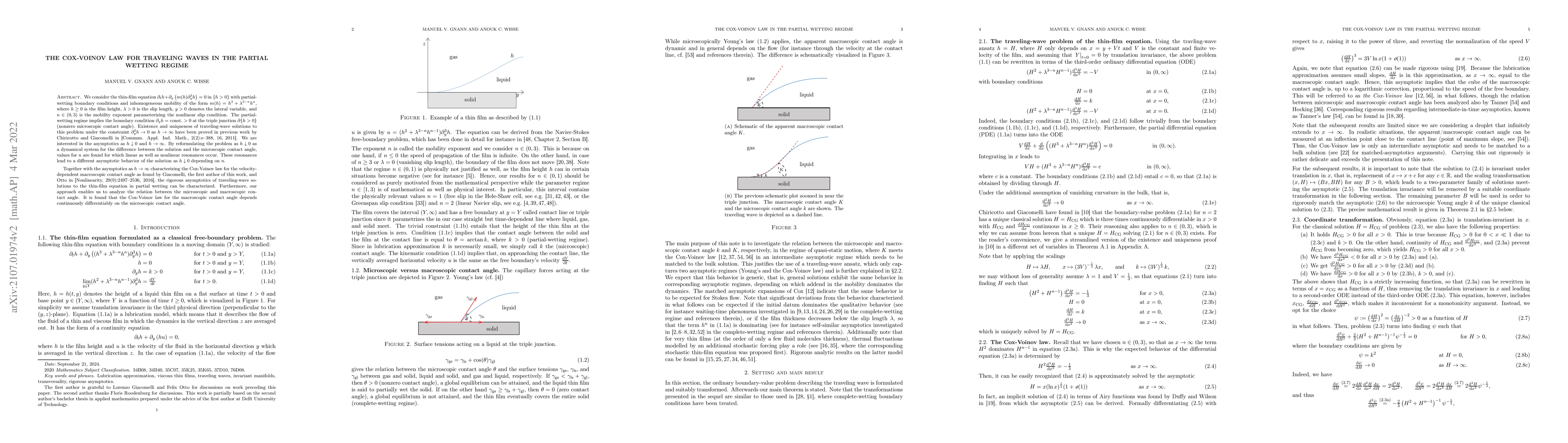 Thumbnail for The Cox-Voinov law for traveling waves in the partial wetting regime