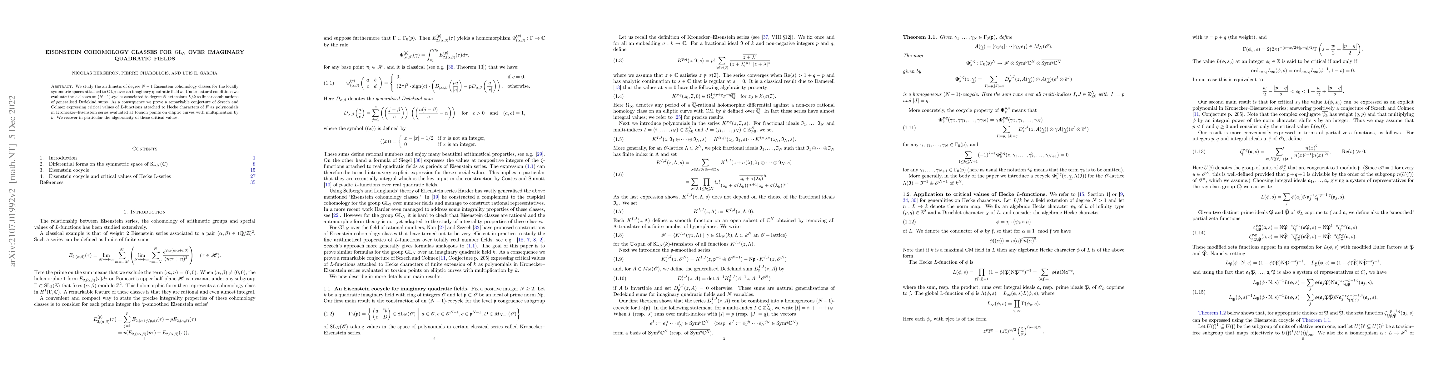 Thumbnail for Eisenstein cohomology classes for $\mathrm{GL}_N$ over imaginary
  quadratic fields