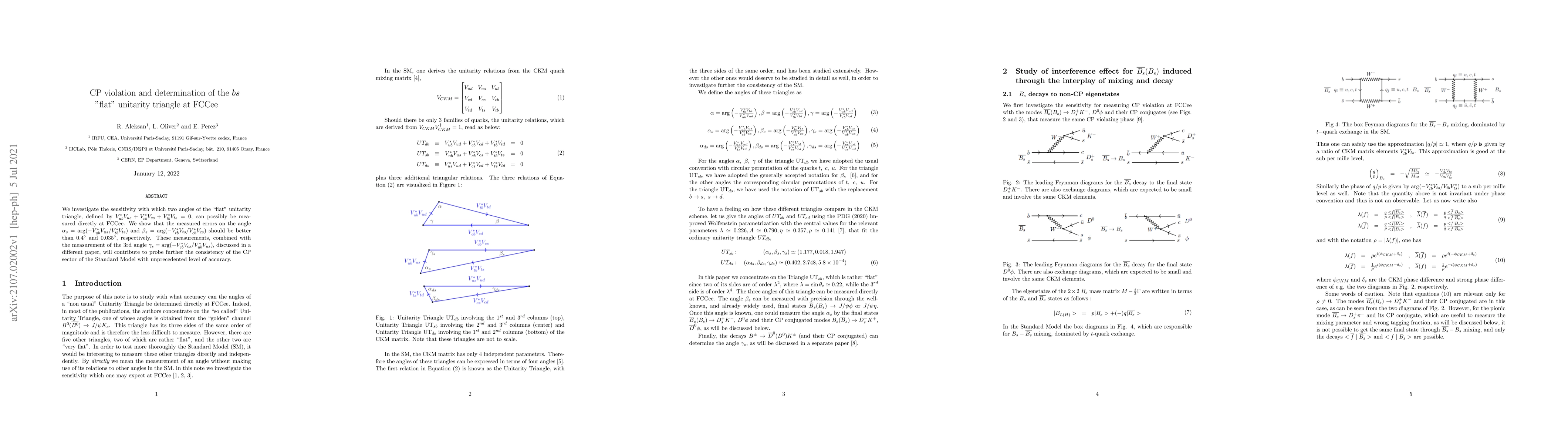 Thumbnail for CP violation and determination of the $bs$ "flat" unitarity triangle at
  FCCee