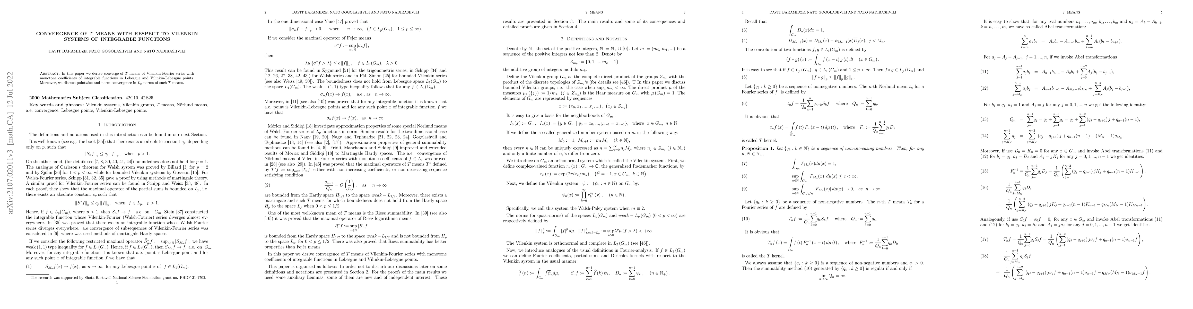 Thumbnail for Lebesgue and Vilenkin-Lebesgue points and a.e. Convergence of T means
  with respect to Vilenkin systems of integrable functions