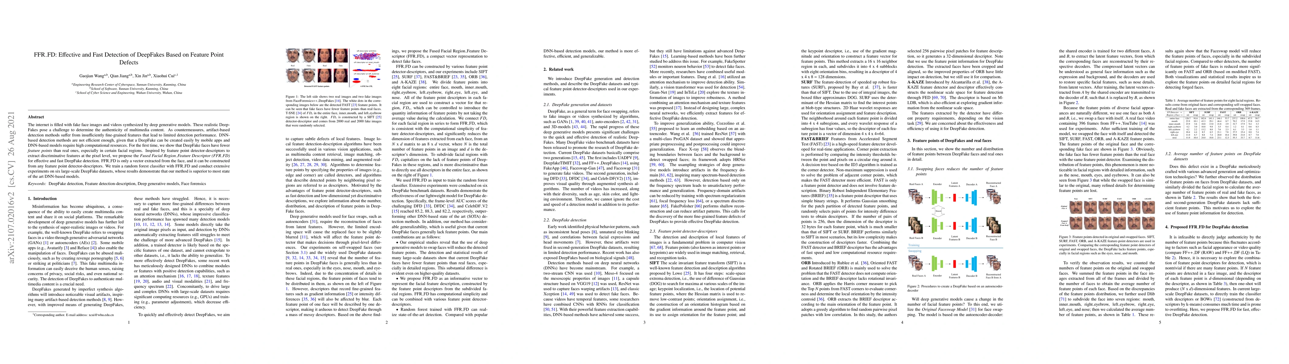 Thumbnail for FFR_FD: Effective and Fast Detection of DeepFakes Based on Feature Point
  Defects