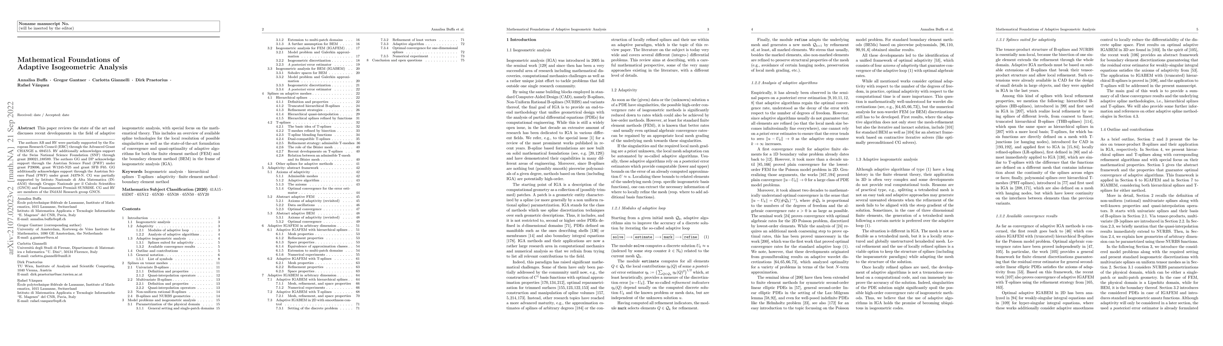 Thumbnail for Mathematical foundations of adaptive isogeometric analysis