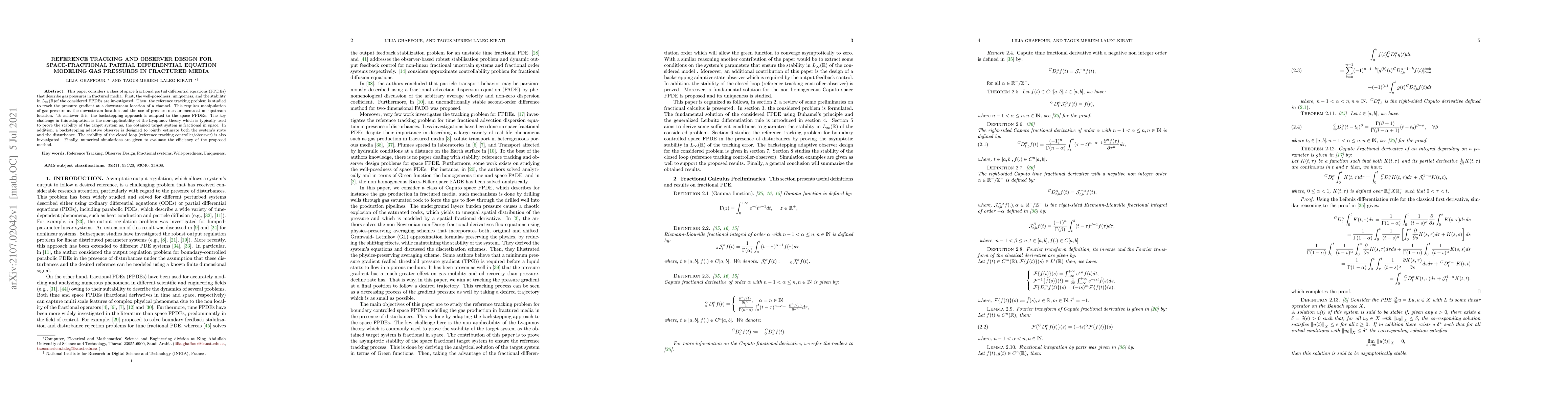 Thumbnail for Reference Tracking AND Observer Design for Space-Fractional Partial
  Differential Equation Modeling Gas Pressures in Fractured Media