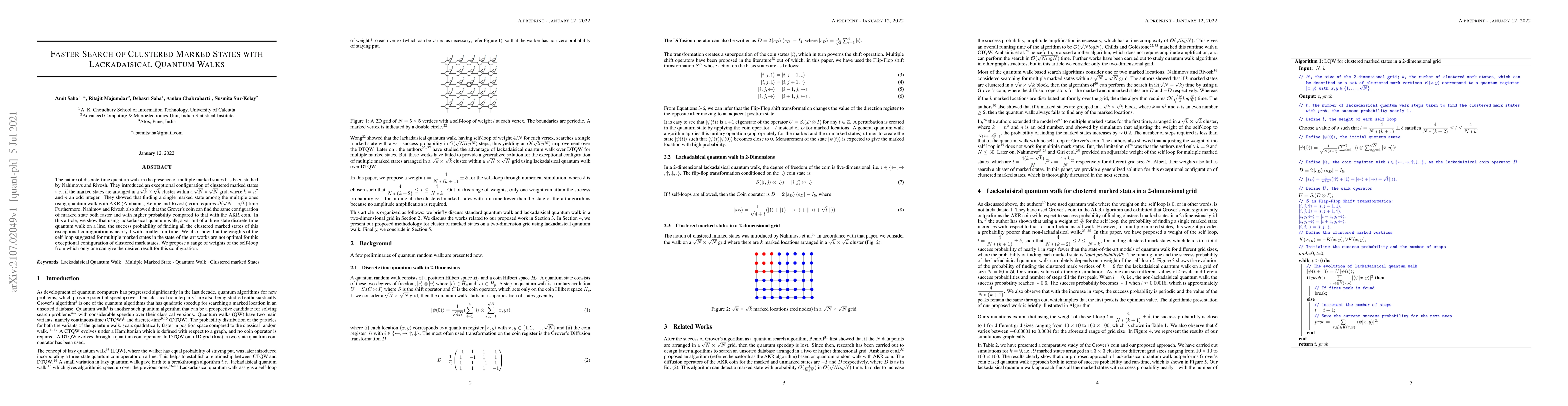 Thumbnail for Faster Search of Clustered Marked States with Lackadaisical Quantum
  Walks