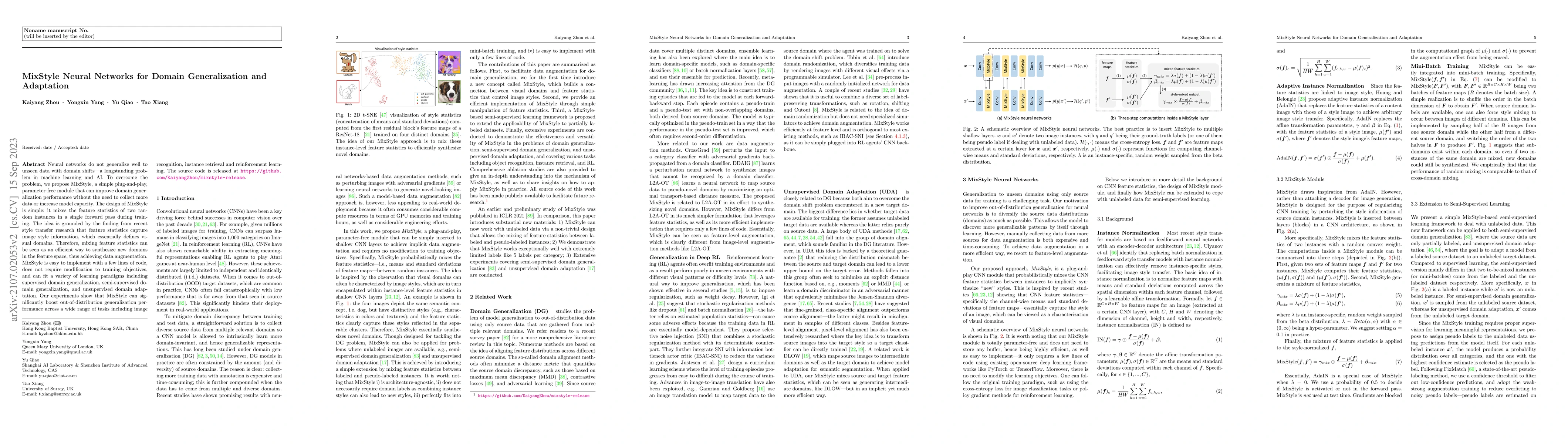 Thumbnail for MixStyle Neural Networks for Domain Generalization and Adaptation