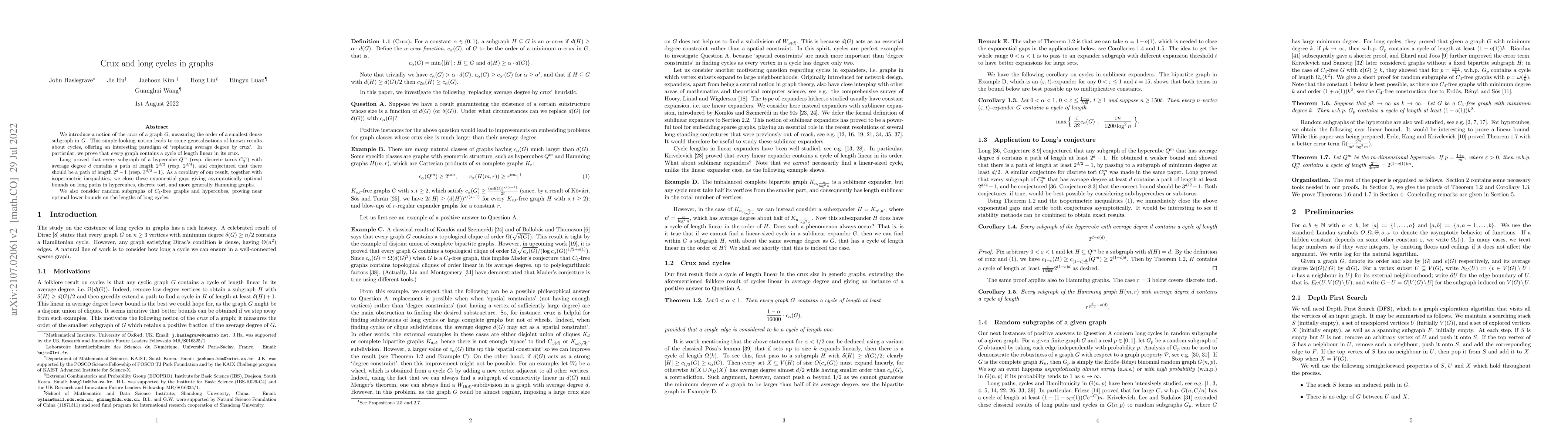 Thumbnail for Crux and long cycles in graphs
