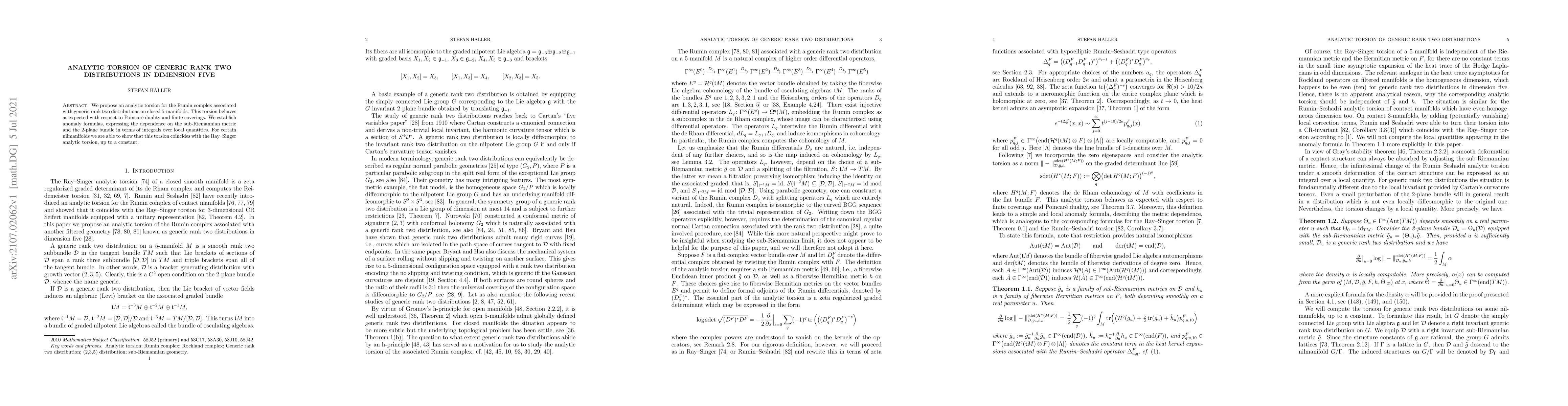 Thumbnail for Analytic torsion of generic rank two distributions in dimension five