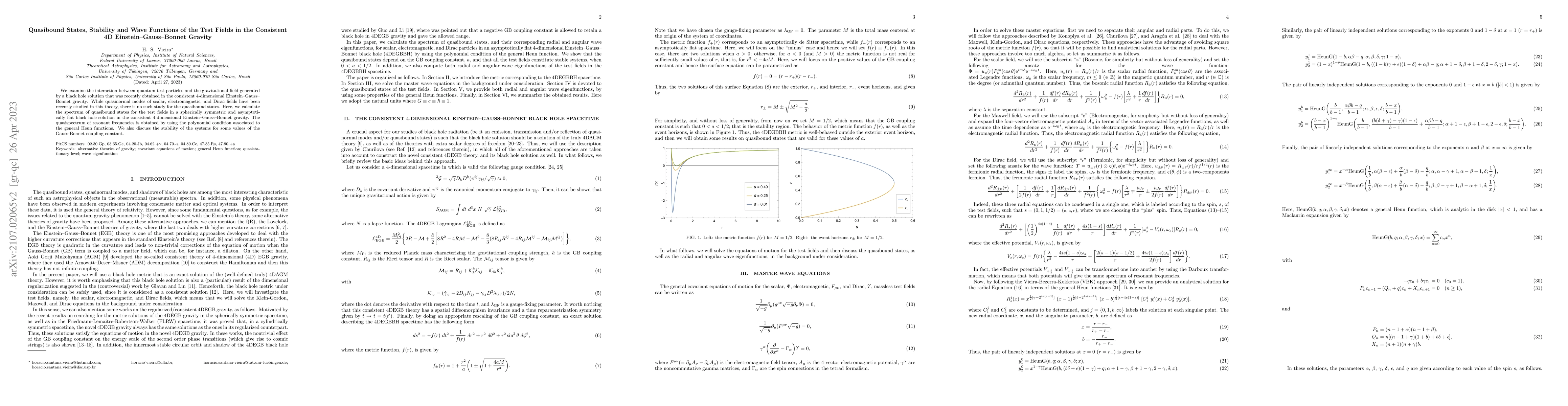 Thumbnail for Quasibound States, Stability and Wave Functions of the Test Fields in
  the Consistent 4D Einstein-Gauss-Bonnet Gravity