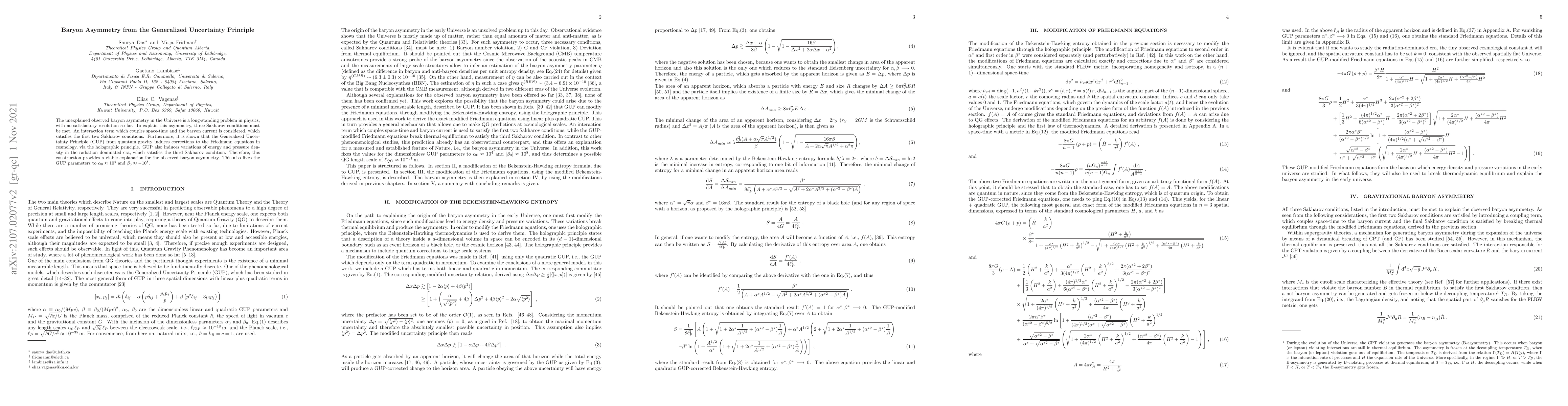Thumbnail for Baryon Asymmetry from the Generalized Uncertainty Principle