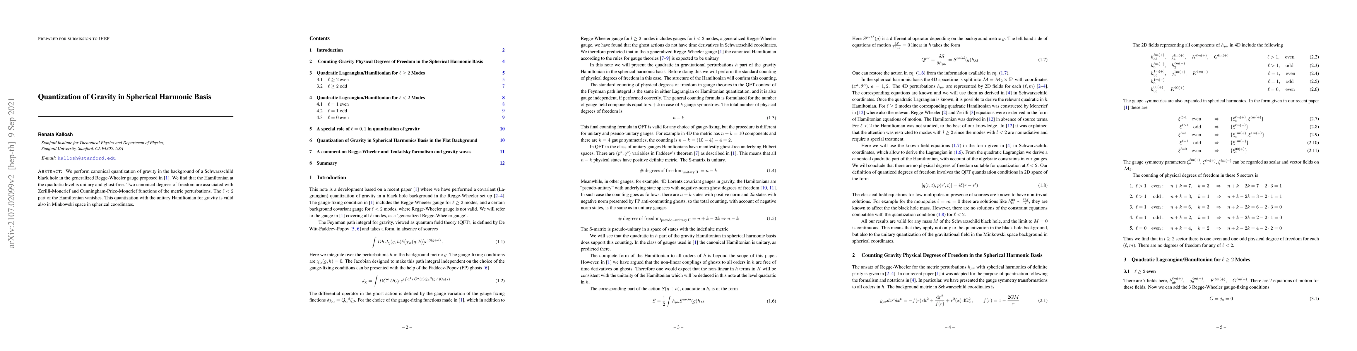 Thumbnail for Quantization of Gravity in Spherical Harmonic Basis