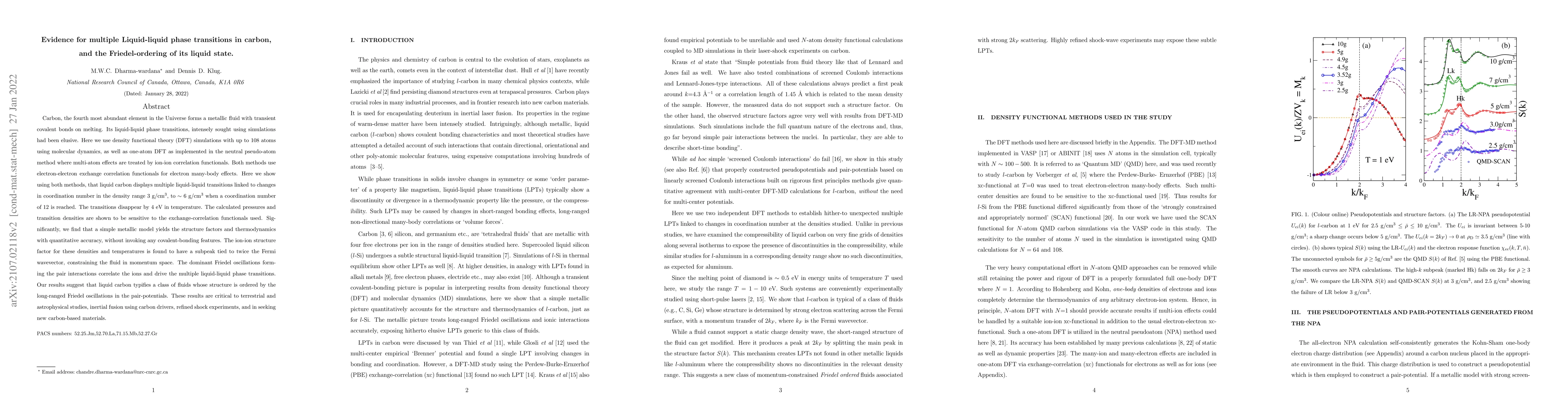 Thumbnail for Evidence for multiple Liquid-liquid phase transitions in carbon, and the
  Friedel-ordering of its liquid state