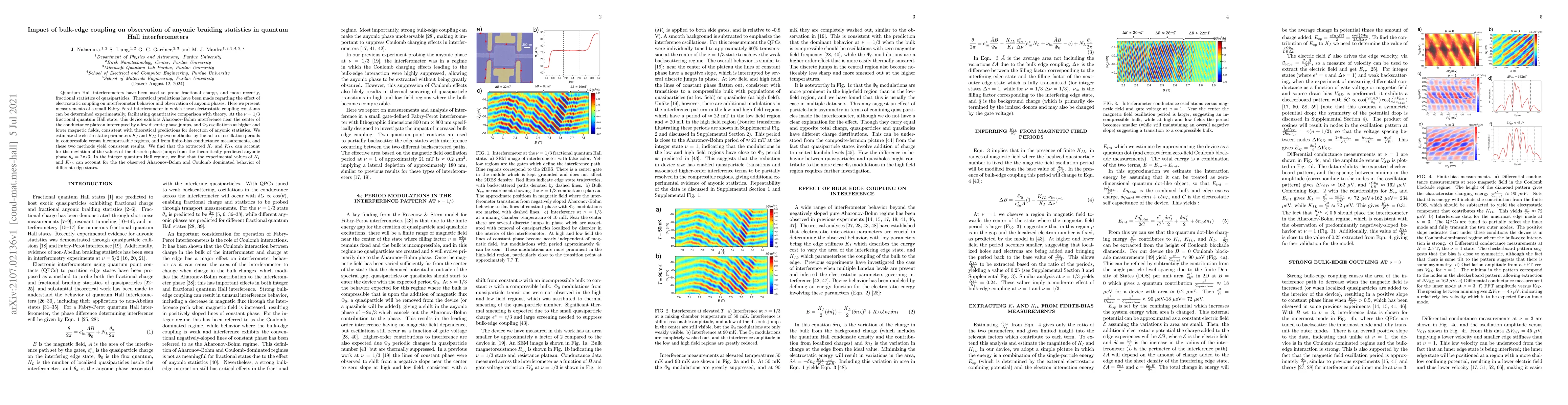 Thumbnail for Impact of bulk-edge coupling on observation of anyonic braiding
  statistics in quantum Hall interferometers