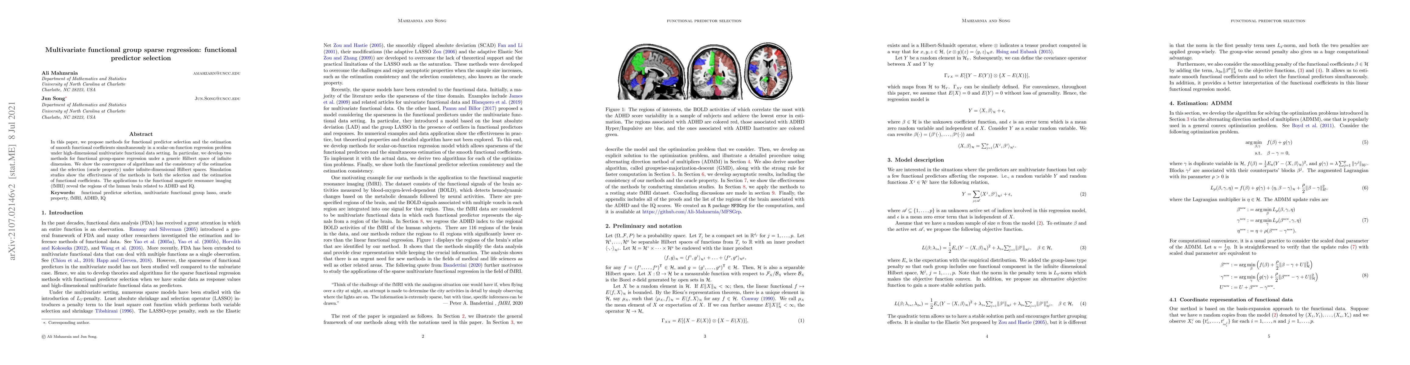 Thumbnail for Multivariate functional group sparse regression: functional predictor
  selection
