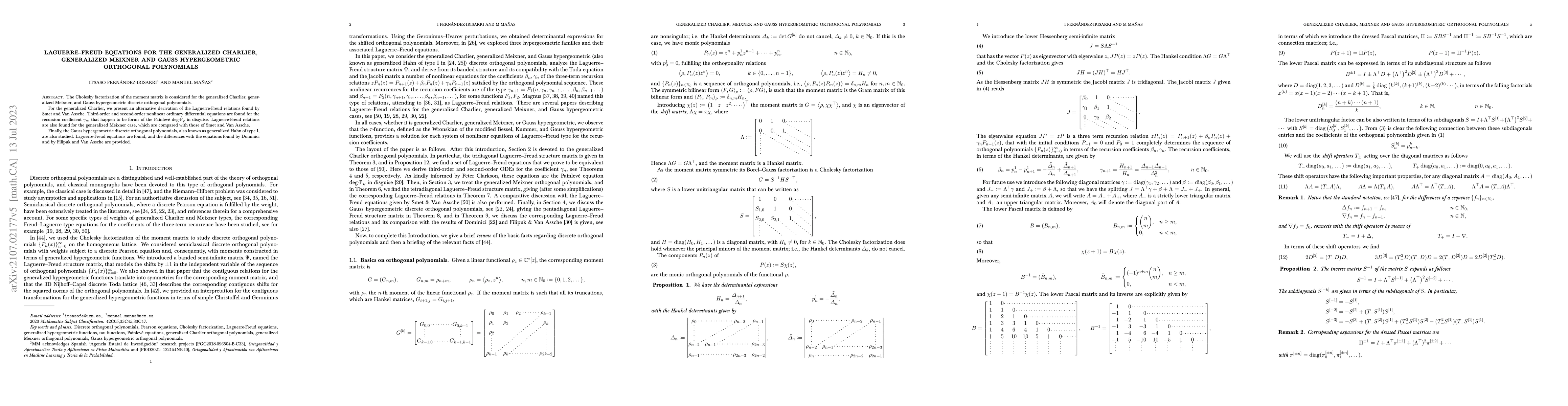 Thumbnail for Laguerre-Freud Equations for the Generalized Charlier, Generalized
  Meixner and Gauss Hypergeometric Orthogonal Polynomials
