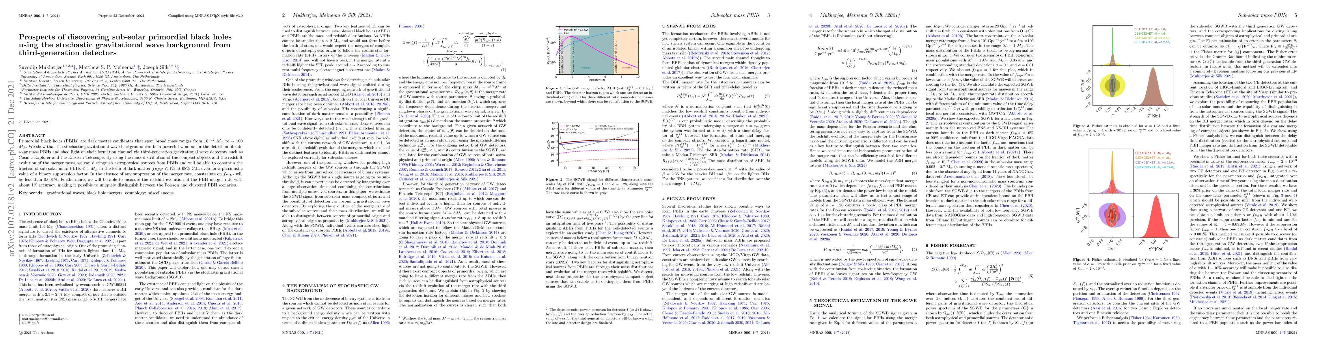 Thumbnail for Prospects of discovering sub-solar primordial black holes using the
  stochastic gravitational wave background from third-generation detectors
