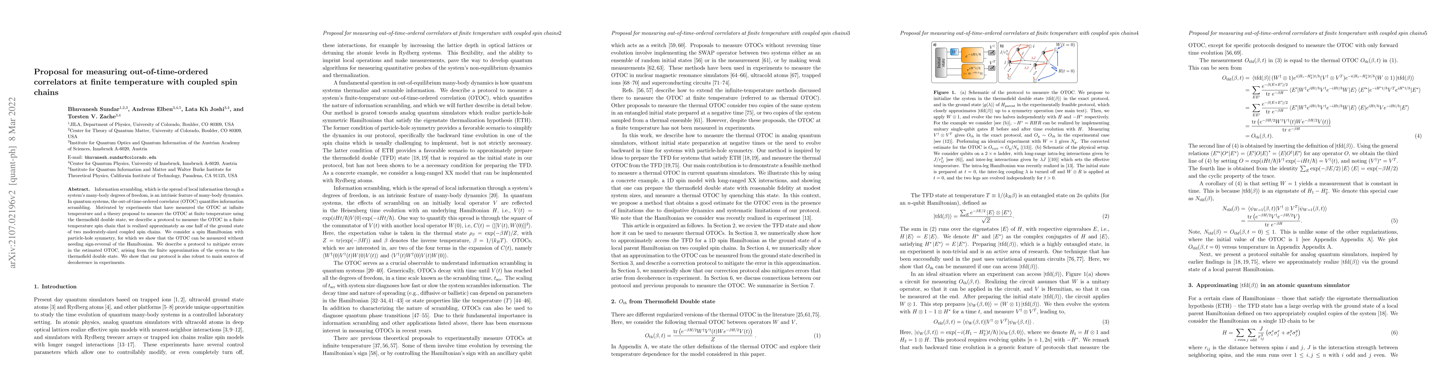 Thumbnail for Proposal for measuring out-of-time-ordered correlators at finite
  temperature with coupled spin chains