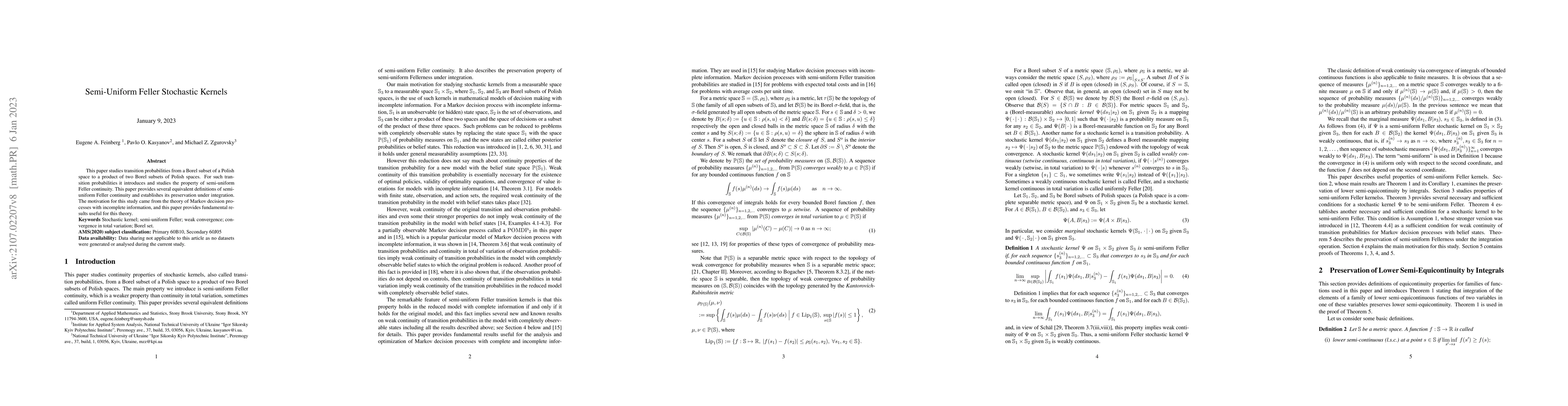 Thumbnail for Semi-Uniform Feller Stochastic Kernels