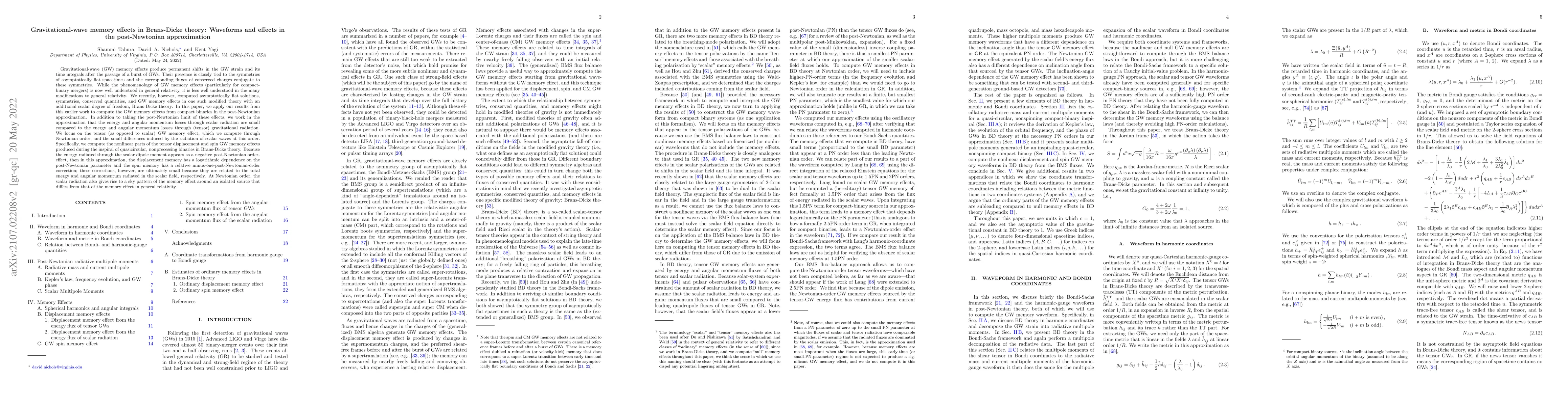 Thumbnail for Gravitational-wave memory effects in Brans-Dicke theory: Waveforms and
  effects in the post-Newtonian approximation