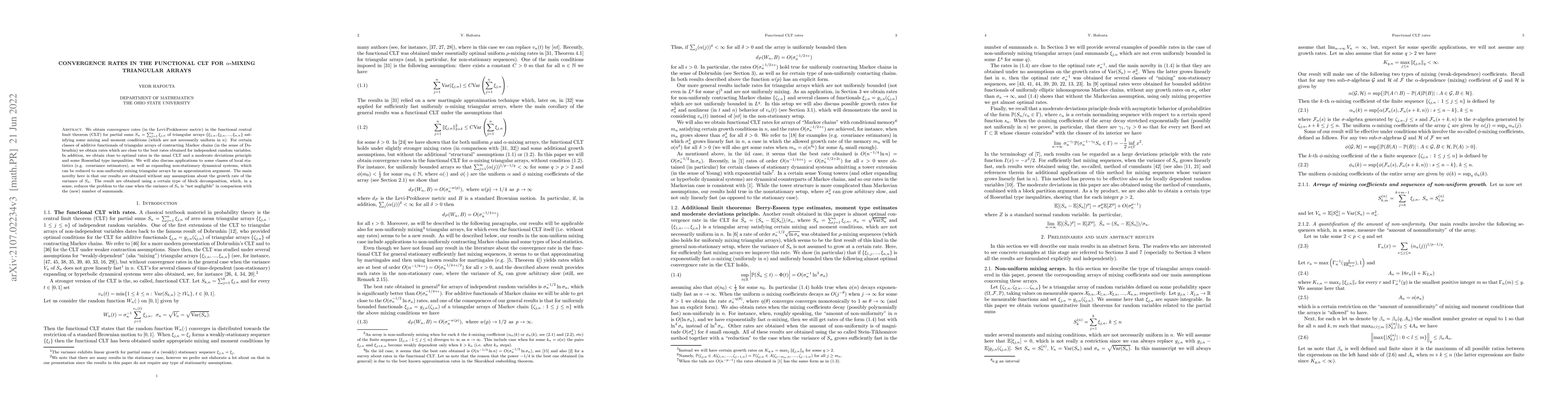 Thumbnail for Convergence rates in the functional CLT for alpha-mixing triangular
  arrays