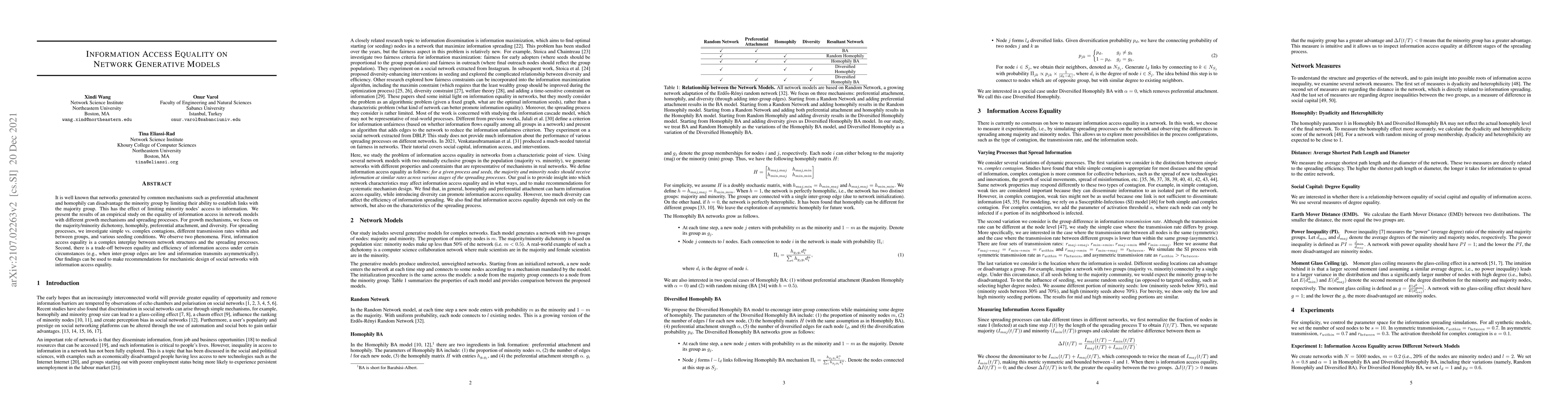 Thumbnail for Information Access Equality on Network Generative Models