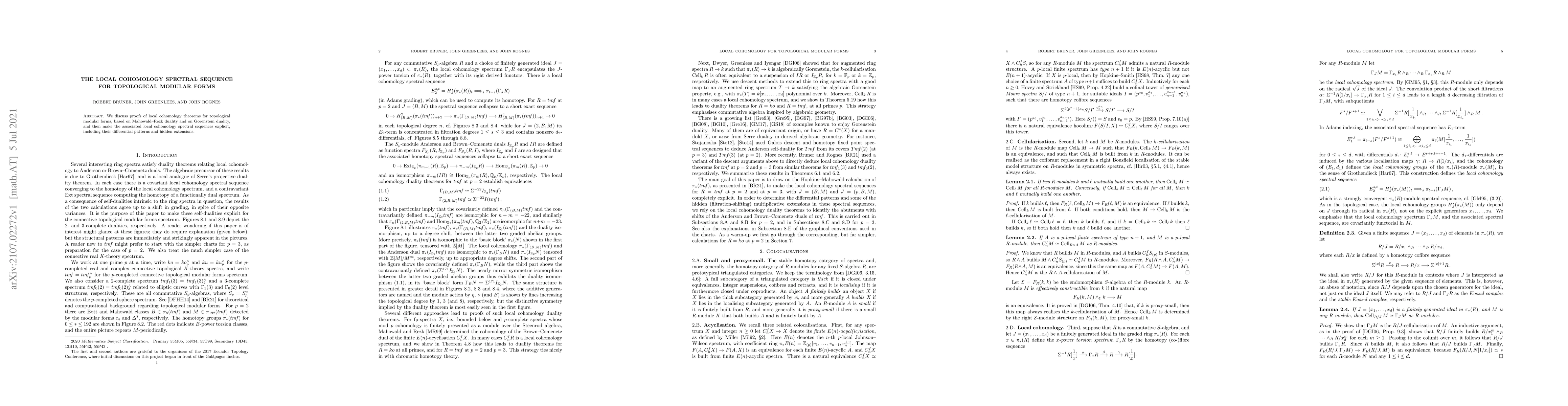 Thumbnail for The local cohomology spectral sequence for topological modular forms