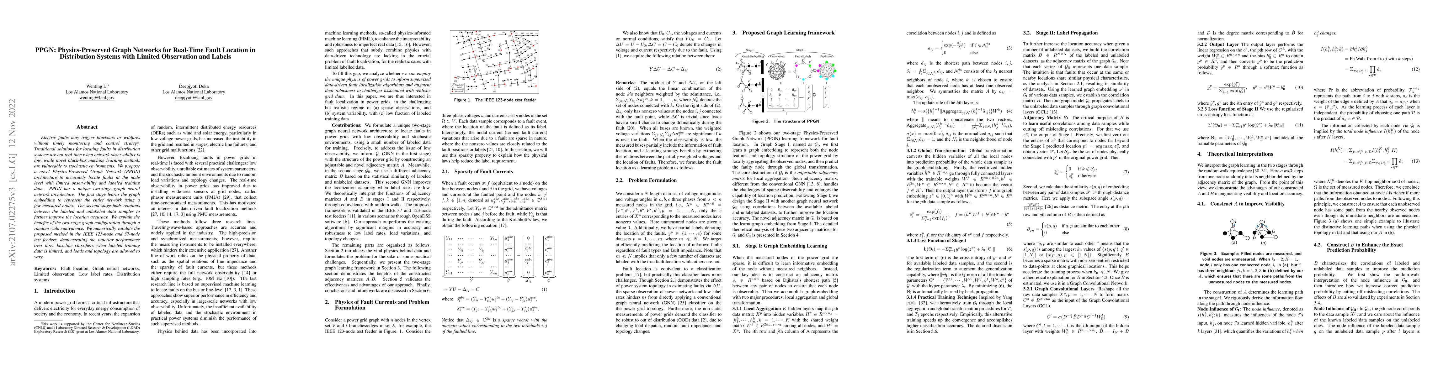 Thumbnail for PPGN: Physics-Preserved Graph Networks for Real-Time Fault Location in
  Distribution Systems with Limited Observation and Labels