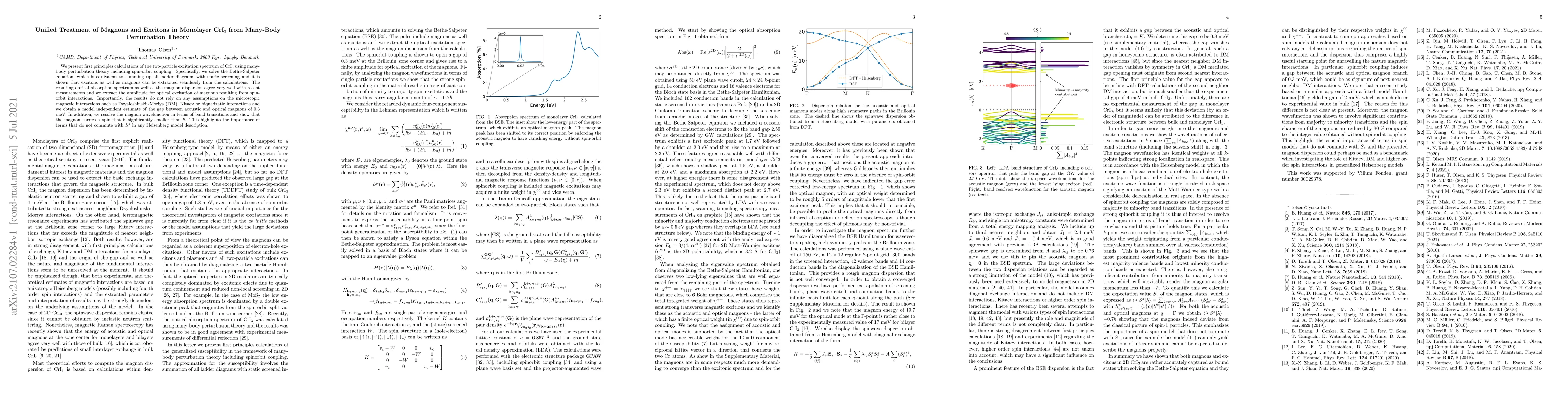 Thumbnail for Unified Treatment of Magnons and Excitons in Monolayer CrI$_3$ from
  Many-Body Perturbation Theory
